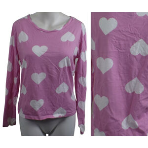 ASOS Size S Loungwear Heart Print Pink Pajama Long Sleeve Pullover Cotton Top